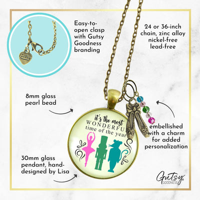 Nutcracker Ballet Gift Necklace Holiday Tradition Handmade Pink Pendant Jewelry Ballet Slipper Charm  Necklace - Gutsy Goodness Handmade Jewelry