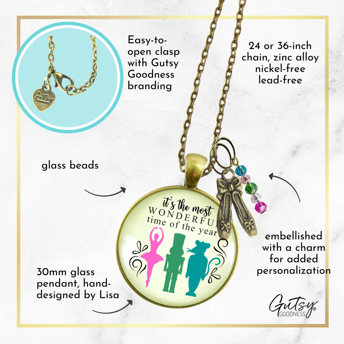 Nutcracker Ballet Gift Necklace Holiday Tradition Handmade Pink Pendant Jewelry Ballet Slipper Charm