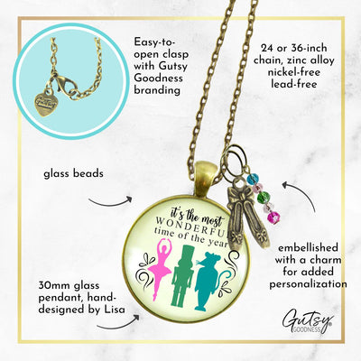 Nutcracker Ballet Gift Necklace Holiday Tradition Handmade Pink Pendant Jewelry Ballet Slipper Charm