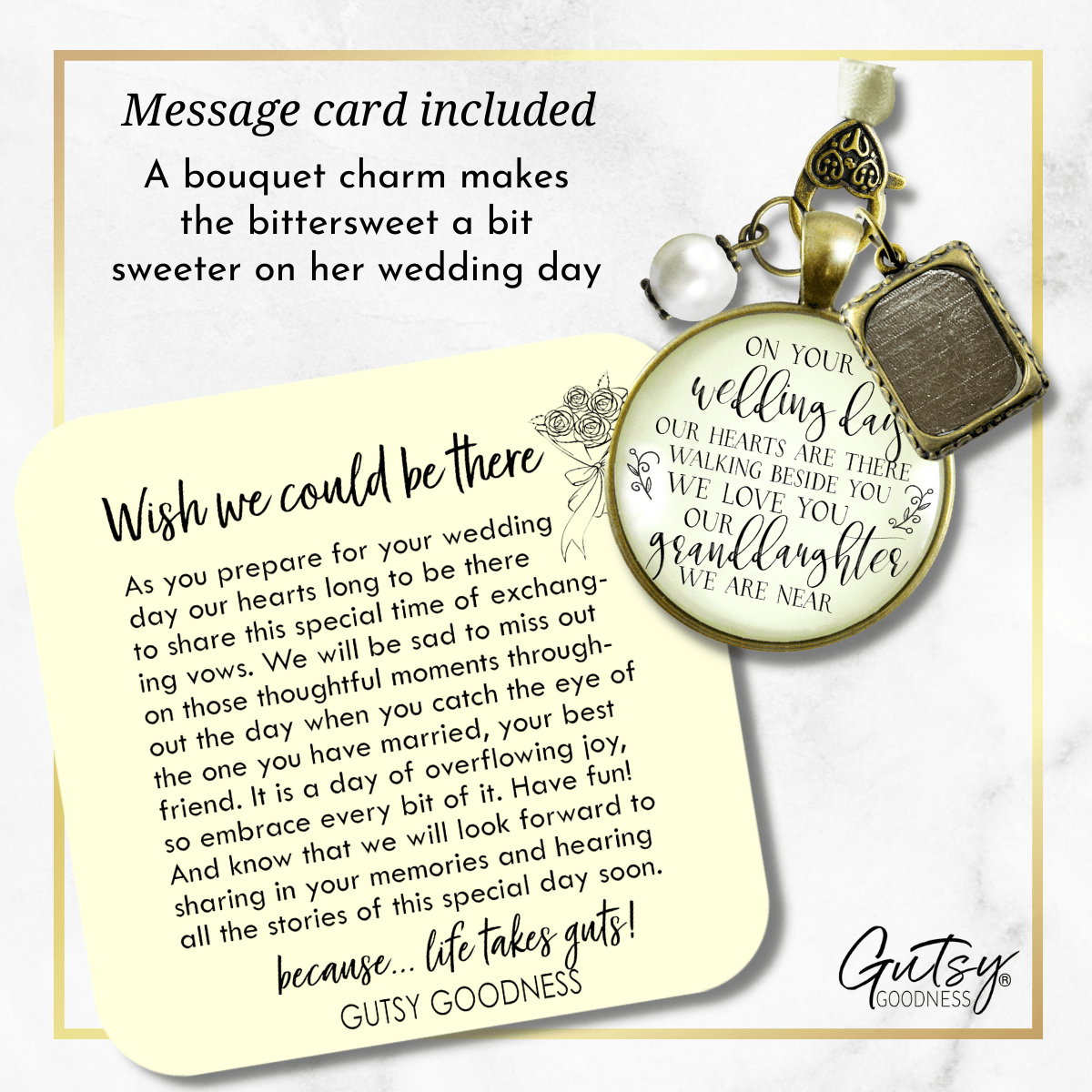 On Your Wedding Day OUR Heart Is There Walking Beside You GRANDDAUGHTER | DESTINATION BRONZE - CREAM - WHITE BEAD
