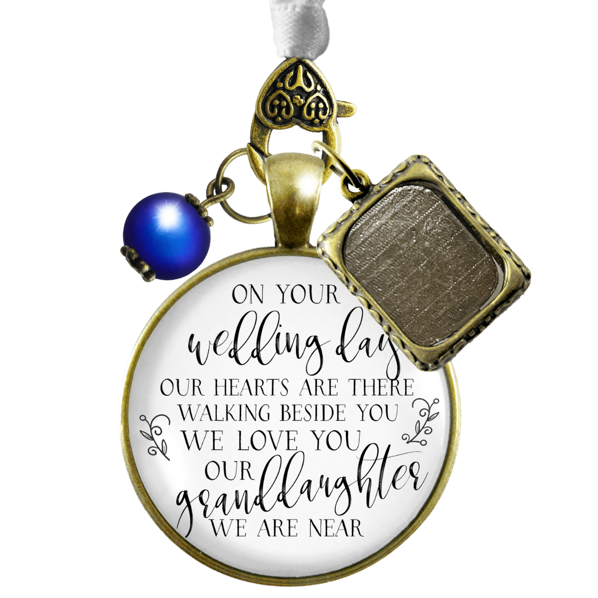 On Your Wedding Day OUR Heart Is There Walking Beside You GRANDDAUGHTER | DESTINATION BRONZE - WHITE - BLUE BEAD