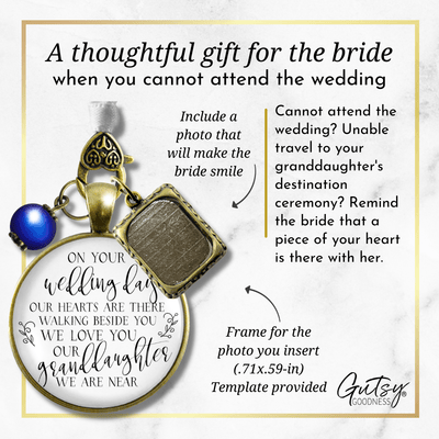 On Your Wedding Day OUR Heart Is There Walking Beside You GRANDDAUGHTER | DESTINATION BRONZE - WHITE - BLUE BEAD