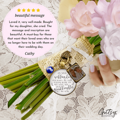 On Your Wedding Day OUR Heart Is There Walking Beside You GRANDDAUGHTER | DESTINATION BRONZE - WHITE - BLUE BEAD