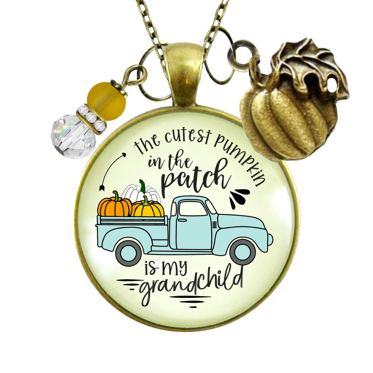 Grandma Pumpkin In The Patch Necklace Cutest Is My Grandchild Autumn Truck Halloween Handmade Jewelry Pendant  Necklace - Gutsy Goodness Handmade Jewelry