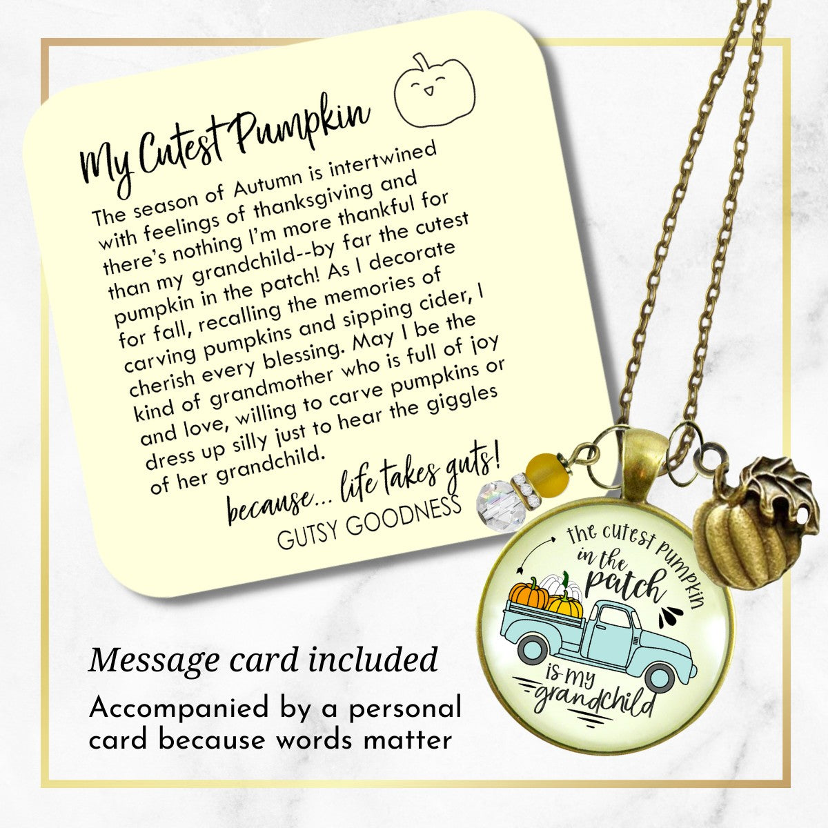Grandma Pumpkin In The Patch Necklace Cutest Is My Grandchild Autumn Truck Halloween Handmade Jewelry Pendant  Necklace - Gutsy Goodness Handmade Jewelry