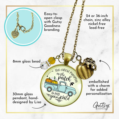 Grandma Pumpkin In The Patch Necklace Cutest Is My Grandchild Autumn Truck Halloween Handmade Jewelry Pendant  Necklace - Gutsy Goodness Handmade Jewelry