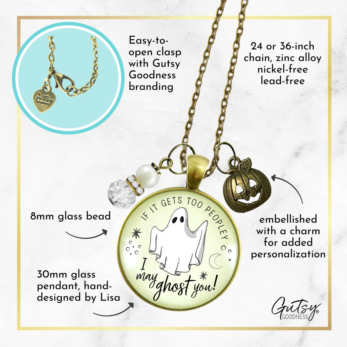 Ghost Necklace Too Peopley I May Ghost You Funny Introvert Quote Jewelry