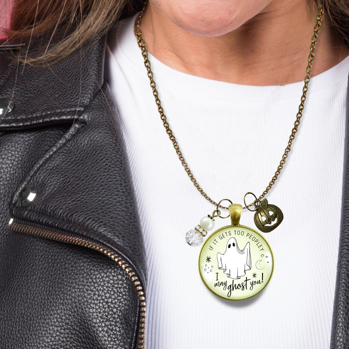 Ghost Necklace Too Peopley I May Ghost You Funny Introvert Quote Jewelry