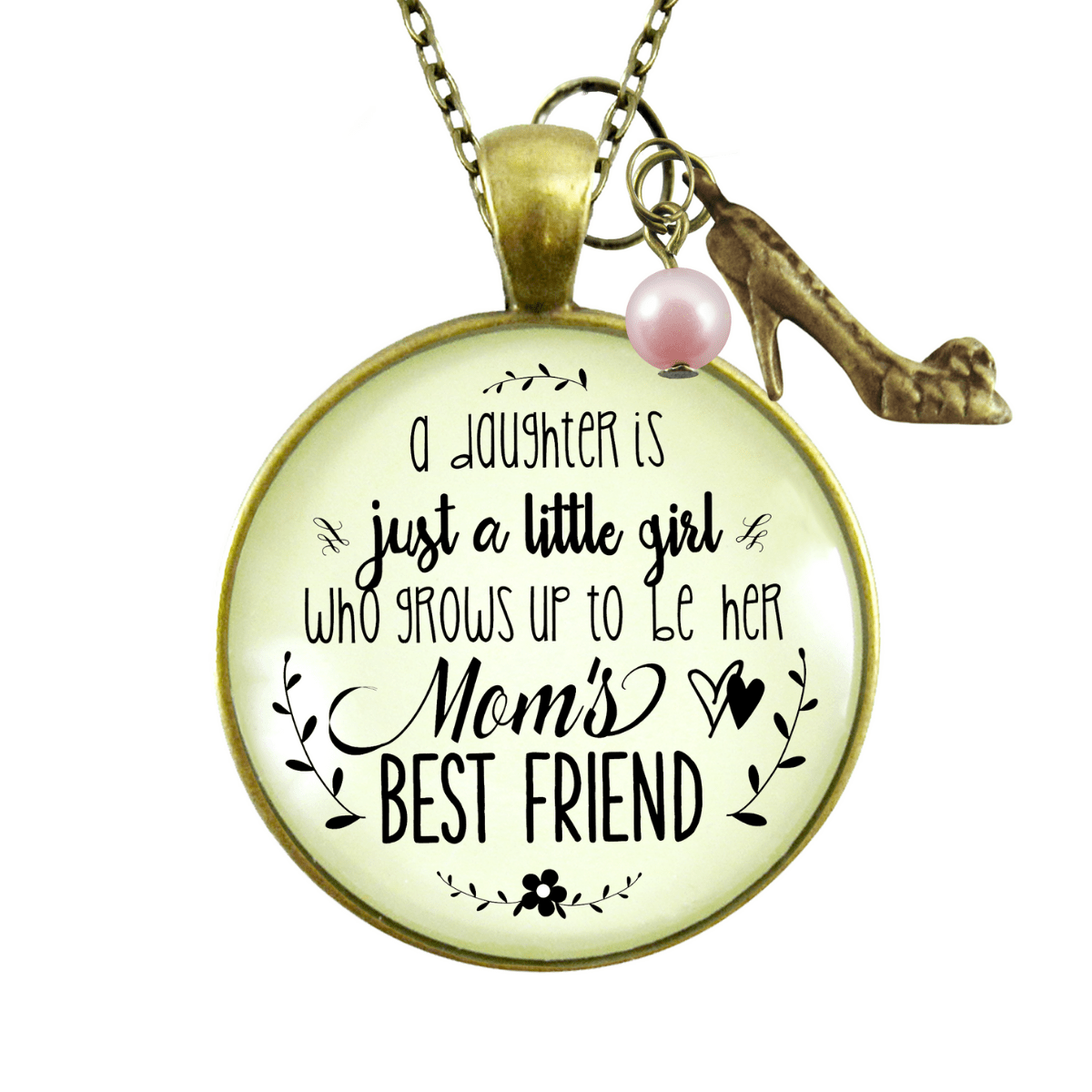 Gutsy Goodness Mother Daughter Necklace She Grows Up To Be Mom's Best Friend Jewelry Gift - Gutsy Goodness Handmade Jewelry;A Daughter Is Just A Little Girl - High Heel - Pink Pearl - Gutsy Goodness Handmade Jewelry Gifts