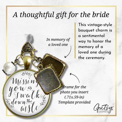 Bouquet Wedding Charm 2 Frames Missing You Memorial White Remembrance Photo Jewelry - Gutsy Goodness