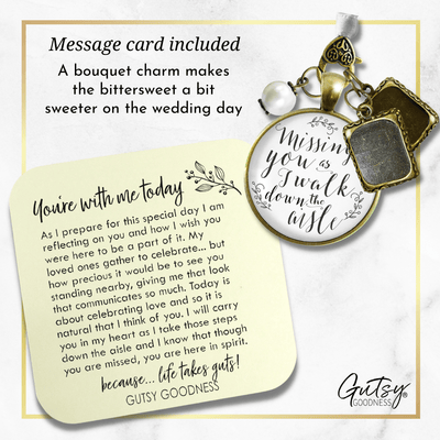 Bouquet Wedding Charm 2 Frames Missing You Memorial White Remembrance Photo Jewelry - Gutsy Goodness Handmade Jewelry Gifts