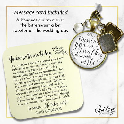 Bouquet Wedding Charm 2 Frames Missing You Memorial White Remembrance Photo Jewelry - Gutsy Goodness