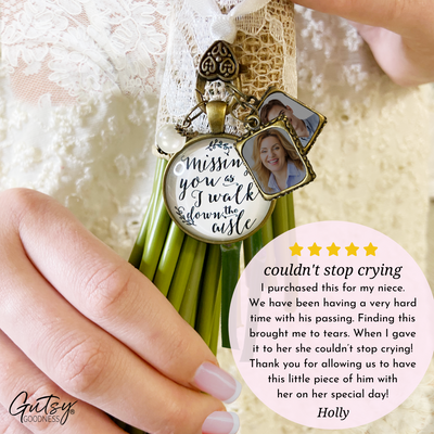 Bouquet Wedding Charm 2 Frames Missing You Memorial White Remembrance Photo Jewelry - Gutsy Goodness