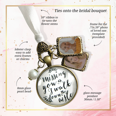 Bouquet Wedding Charm 2 Frames Missing You Memorial White Remembrance Photo Jewelry - Gutsy Goodness