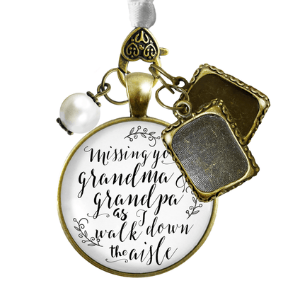 Bouquet Charm Bridal Memorial Missing Grandma Grandpa Wed Day White Bronze 2 Frames - Gutsy Goodness Handmade Jewelry Gifts