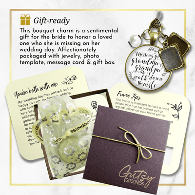 Bouquet Charm Bridal Memorial Missing Grandma Grandpa Wed Day White Bronze 2 Frames - Gutsy Goodness Handmade Jewelry Gifts
