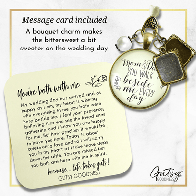 Bouquet Charm Mom Dad Remembrance Parents Memory White Wedding Jewelry 2 Photo Frames - Gutsy Goodness Handmade Jewelry Gifts