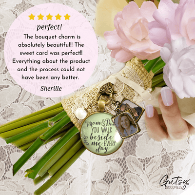 Bouquet Charm Mom Dad Remembrance Parents Memory White Wedding Jewelry 2 Photo Frames - Gutsy Goodness Handmade Jewelry Gifts