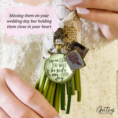 Bouquet Charm Mom Dad Remembrance Parents Memory White Wedding Jewelry 2 Photo Frames - Gutsy Goodness Handmade Jewelry Gifts