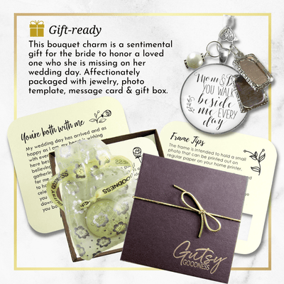 Bouquet Charm Mom And Dad Bride's Parents White Silver Finish 2 Frames Wedding Jewelry - Gutsy Goodness Handmade Jewelry Gifts