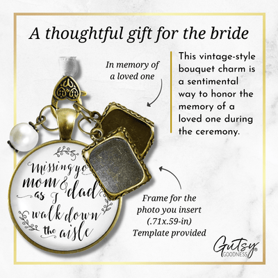 Bouquet Charm Of Mom And Dad White Rustic Memory 2 Photo Frames Wedding Jewelry - Gutsy Goodness Handmade Jewelry Gifts