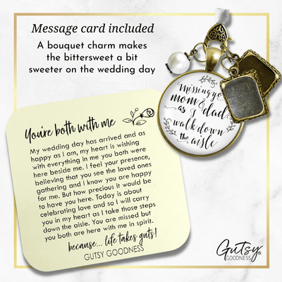 Bouquet Charm Of Mom And Dad White Rustic Memory 2 Photo Frames Wedding Jewelry - Gutsy Goodness Handmade Jewelry Gifts