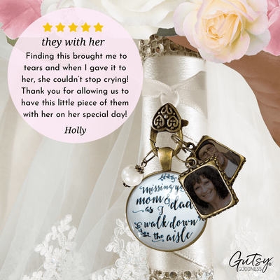 Bouquet Charm Of Mom And Dad White Rustic Memory 2 Photo Frames Wedding Jewelry - Gutsy Goodness Handmade Jewelry Gifts