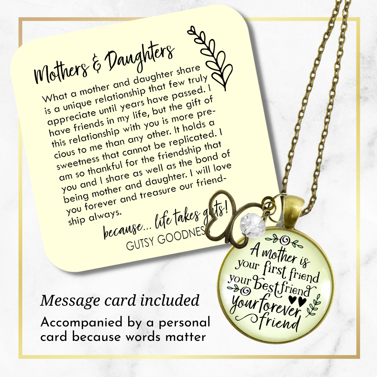 Gutsy Goodness Mother is First Friend Necklace BFF Word Quote Vintage Jewelry Gift - Gutsy Goodness Handmade Jewelry;Mother Is First Friend Necklace Bff Word Quote Vintage Jewelry Gift - Gutsy Goodness Handmade Jewelry Gifts