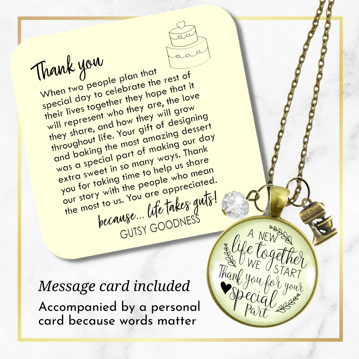 Gutsy Goodness Wedding Cake Maker Gift Necklace New Life Jewelry Thanks Baker Charm - Gutsy Goodness Handmade Jewelry;Wedding Cake Maker Gift Necklace New Life Jewelry Thanks Baker Charm - Gutsy Goodness Handmade Jewelry Gifts