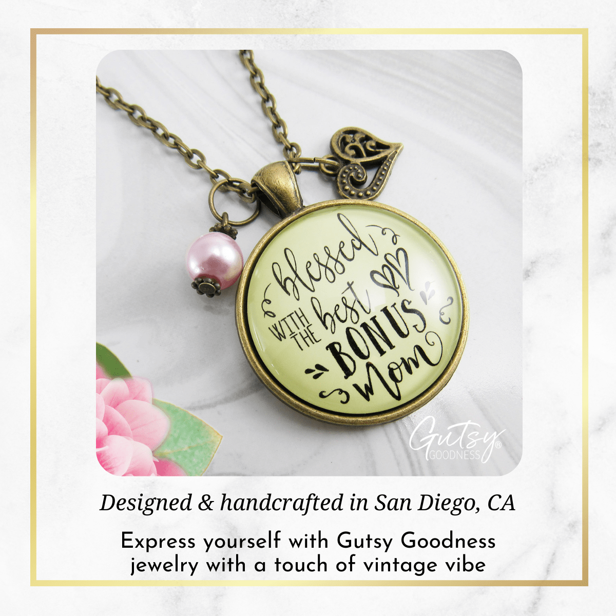 Gutsy Goodness Blessed with Best Bonus Mom Necklace Thank You Mother Womens Jewelry Gift - Gutsy Goodness;Blessed With Best Bonus Mom Necklace Thank You Mother Womens Jewelry Gift - Gutsy Goodness Handmade Jewelry Gifts