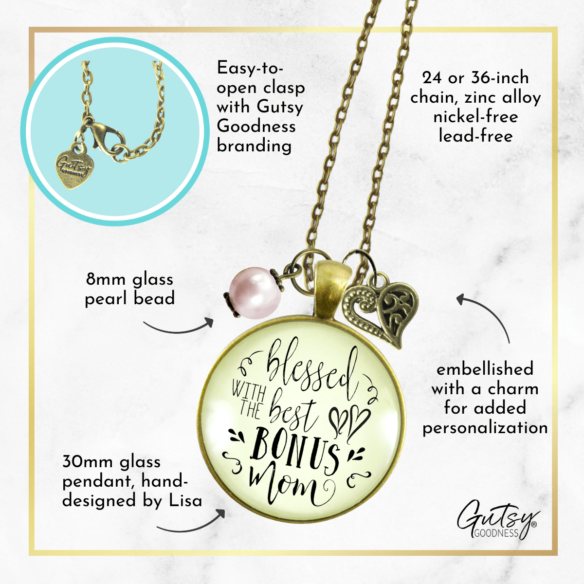 Gutsy Goodness Blessed with Best Bonus Mom Necklace Thank You Mother Womens Jewelry Gift - Gutsy Goodness;Blessed With Best Bonus Mom Necklace Thank You Mother Womens Jewelry Gift - Gutsy Goodness Handmade Jewelry Gifts