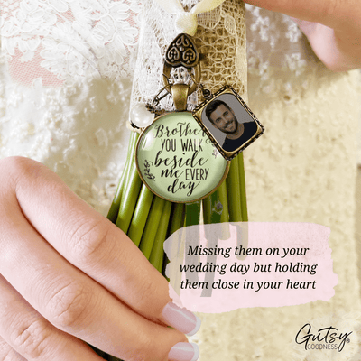 Bridal Bouquet Photo Charm Brother Beside Me Wedding Memorial Picture Remember Jewels - Gutsy Goodness Handmade Jewelry Gifts