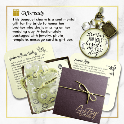 Bridal Bouquet Photo Charm Brother Beside Me Wedding Memorial Picture Remember Jewels - Gutsy Goodness Handmade Jewelry Gifts