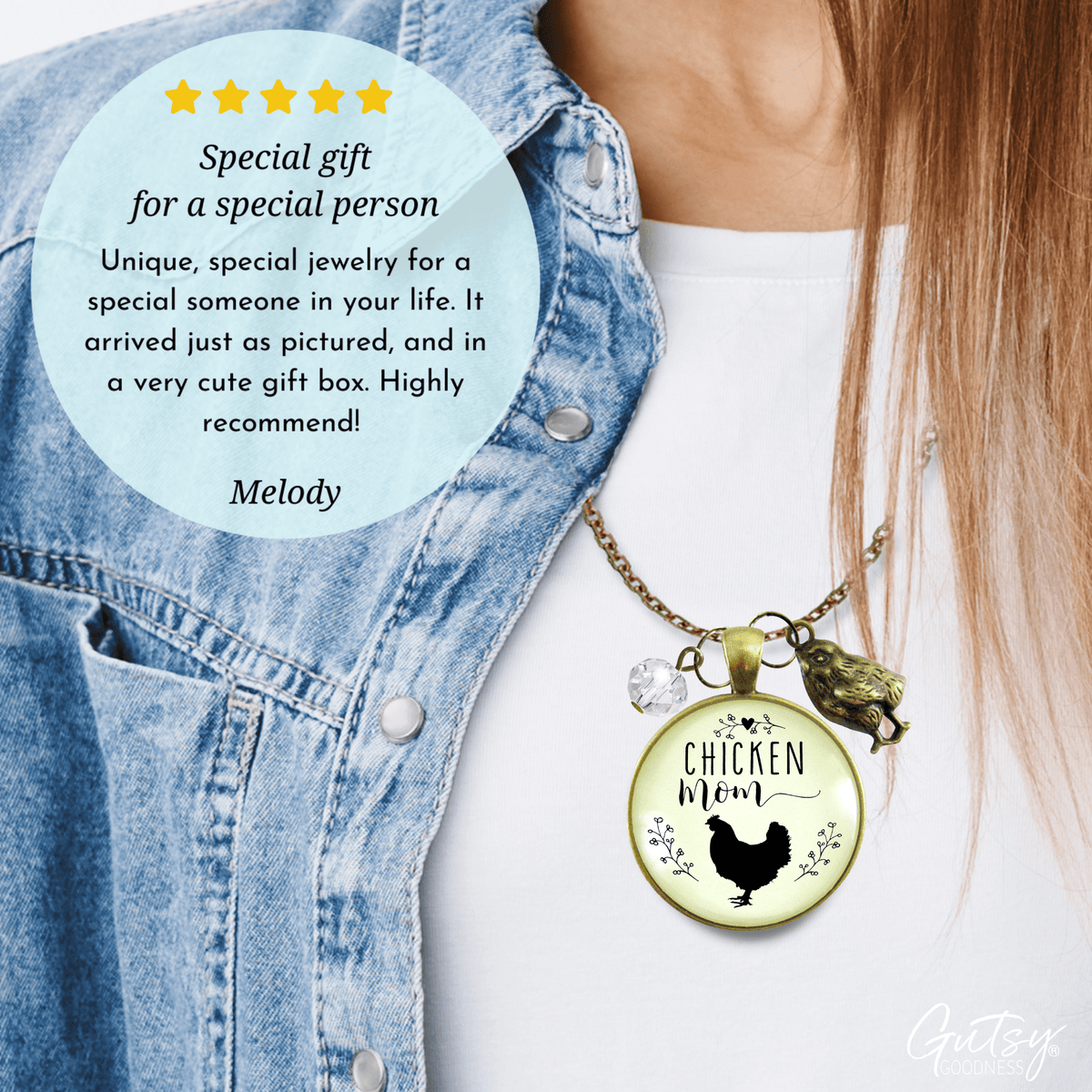 Chicken Mom Necklace Farm Life Words Baby Chick Charm Gift