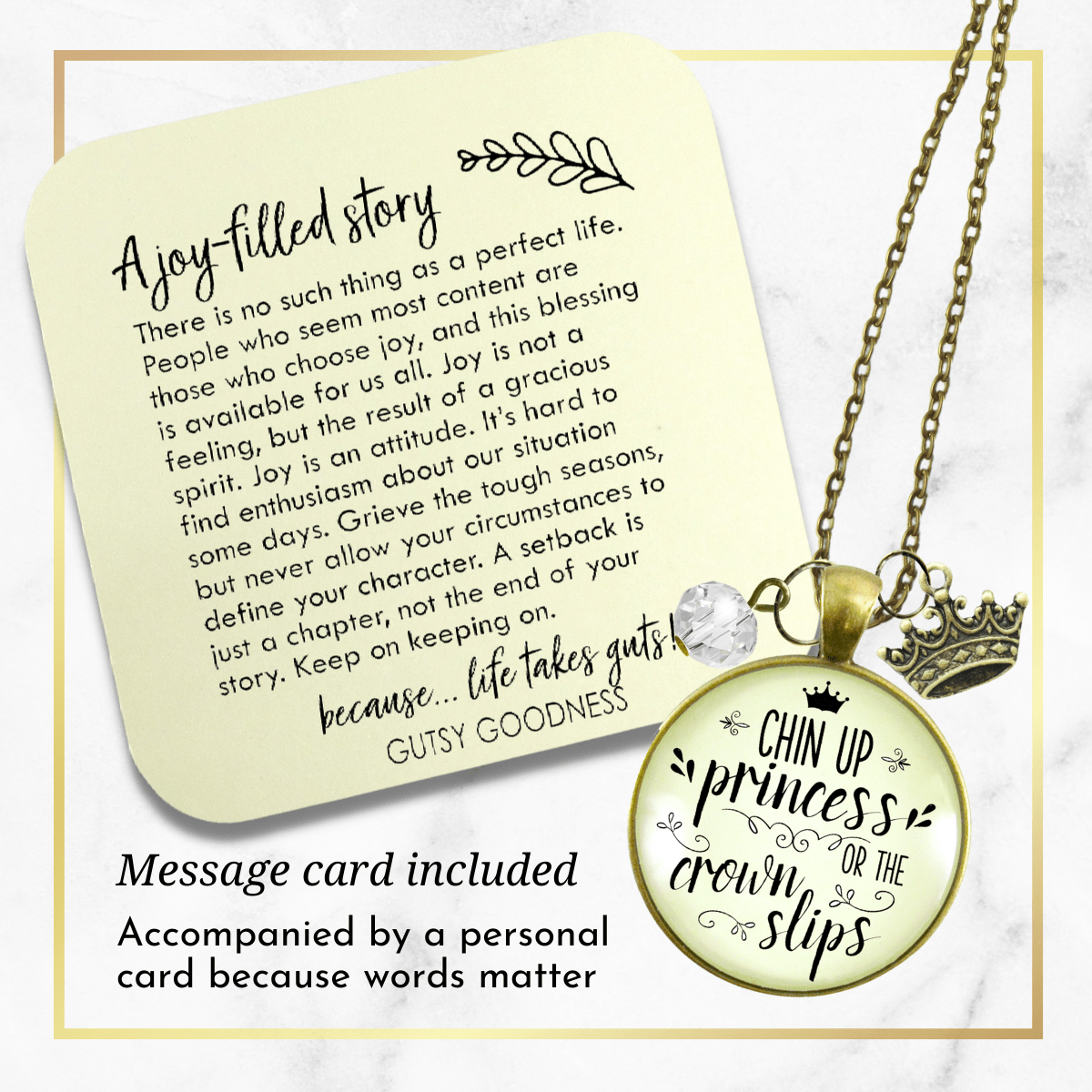 Chin Up Princess Necklace Quote Jewelry Crown Slips Inspired Life Warrior Gift - Gutsy Goodness Handmade Jewelry;Chin Up Princess Necklace Quote Jewelry Crown Slips Inspired Life Warrior Gift - Gutsy Goodness Handmade Jewelry Gifts