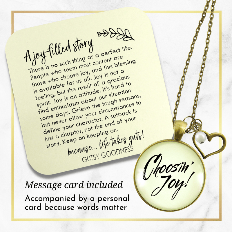 Choosing Joy Necklace Positive Life Mantra Jewelry Heart Charm - Gutsy Goodness;Choosing Joy Necklace Positive Life Mantra Jewelry Heart Charm - Gutsy Goodness Handmade Jewelry Gifts