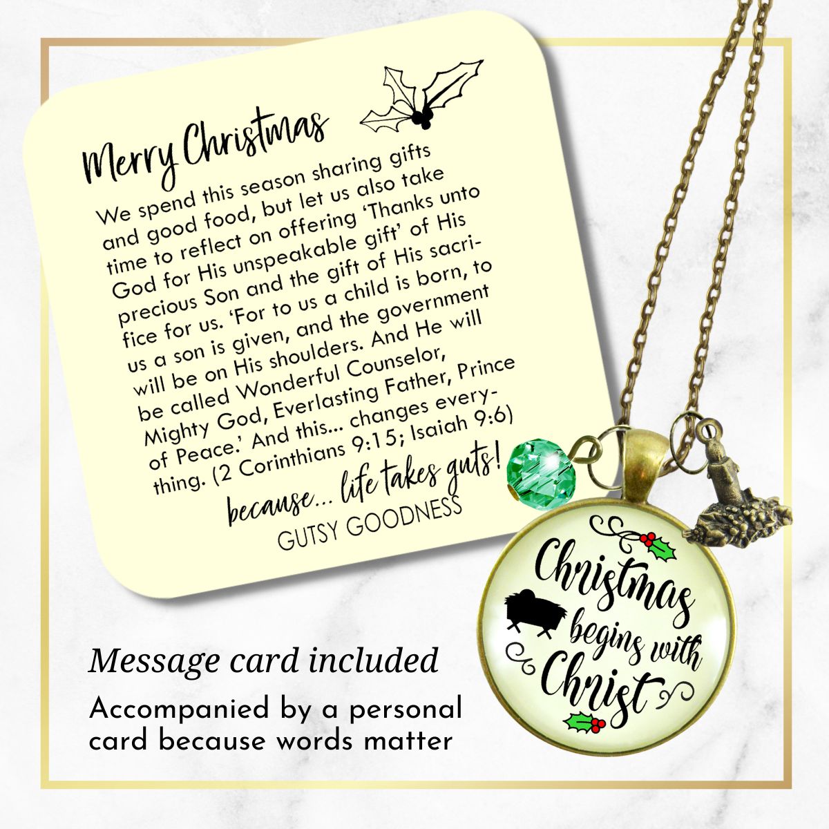 Christmas Necklace Begins With Christ Faith Holiday Jewelry  Necklace - Gutsy Goodness Handmade Jewelry