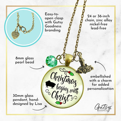 Christmas Necklace Begins With Christ Faith Holiday Jewelry  Necklace - Gutsy Goodness Handmade Jewelry