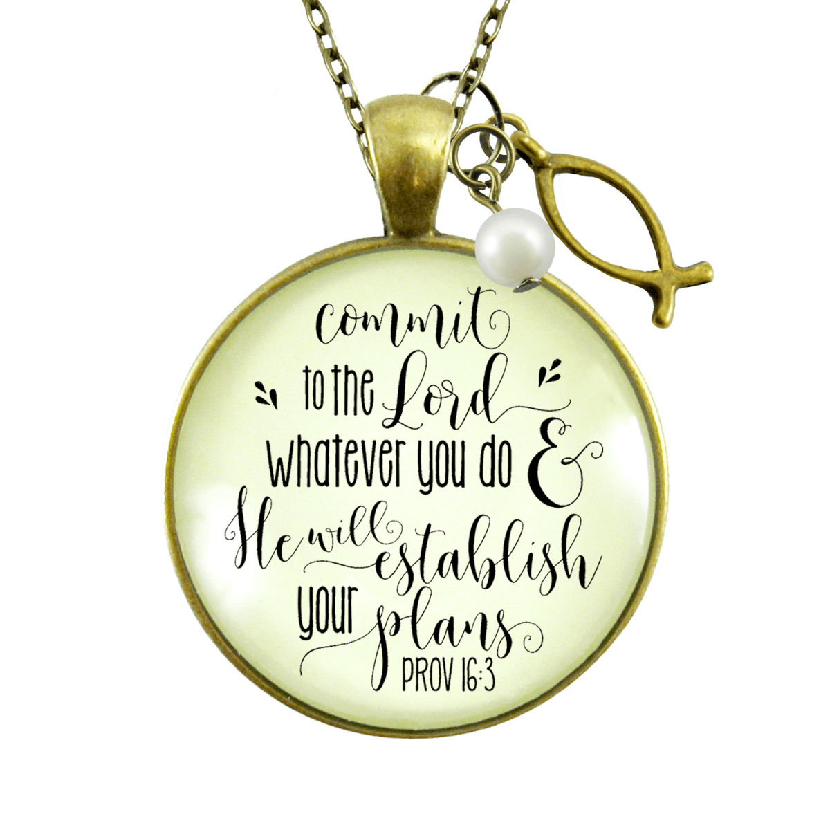 Gutsy Goodness Jesus Fish Necklace Commit to the Lord Proverbs Jewelry Ichthys Charm - Gutsy Goodness Handmade Jewelry;Jesus Fish Necklace Commit To The Lord Proverbs Jewelry Ichthys Charm - Gutsy Goodness Handmade Jewelry Gifts