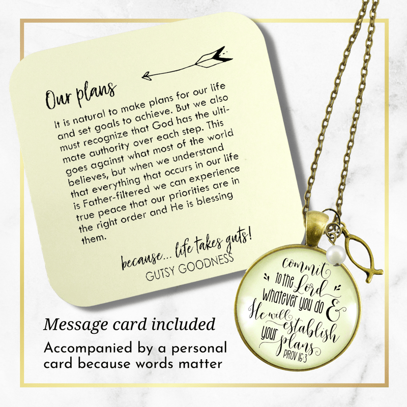 Gutsy Goodness Jesus Fish Necklace Commit to the Lord Proverbs Jewelry Ichthys Charm - Gutsy Goodness Handmade Jewelry;Jesus Fish Necklace Commit To The Lord Proverbs Jewelry Ichthys Charm - Gutsy Goodness Handmade Jewelry Gifts