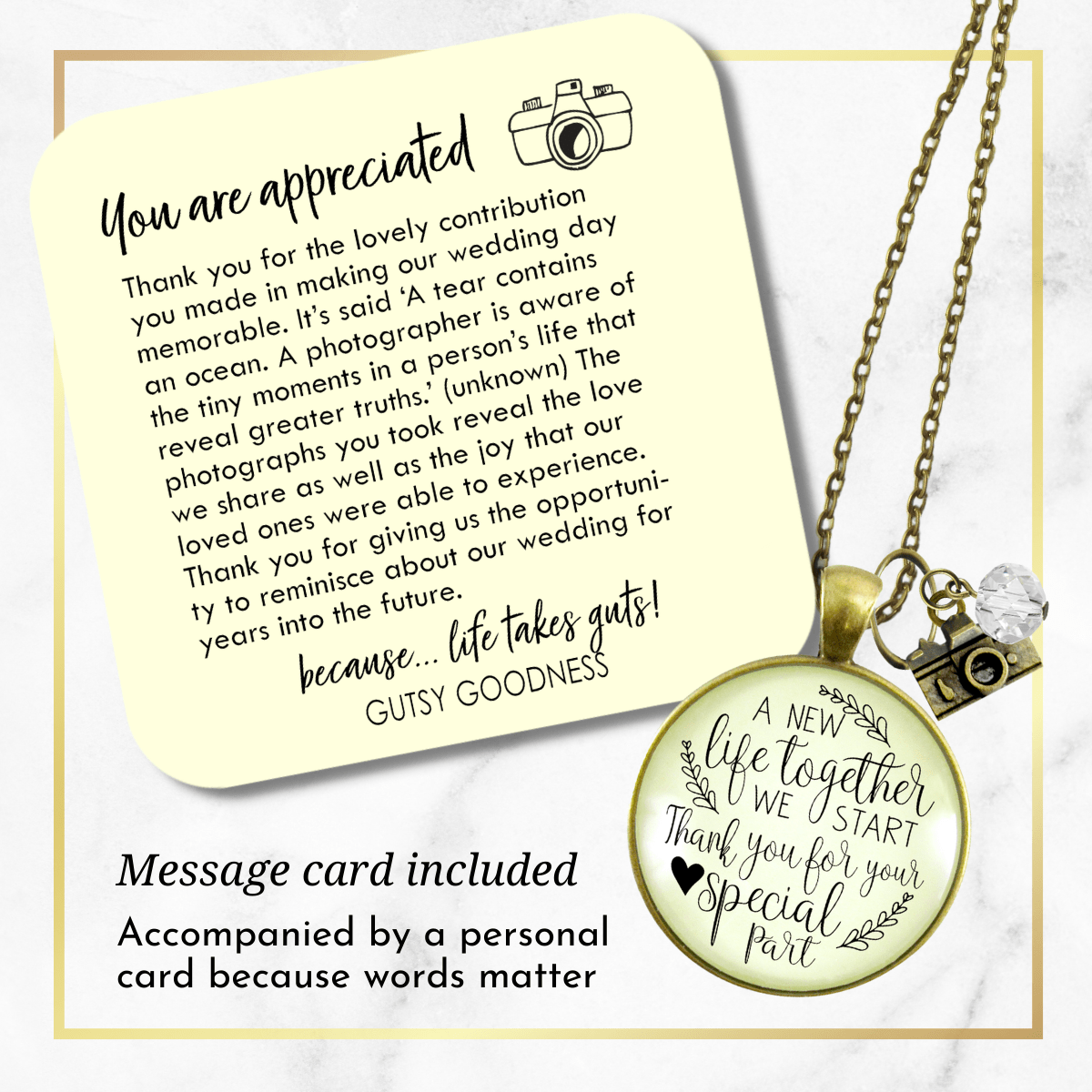 Gutsy Goodness Wedding Photographer Gift Necklace A New Life Camera Charm Thank You - Gutsy Goodness Handmade Jewelry;Wedding Photographer Gift Necklace A New Life Camera Charm Thank You - Gutsy Goodness Handmade Jewelry Gifts