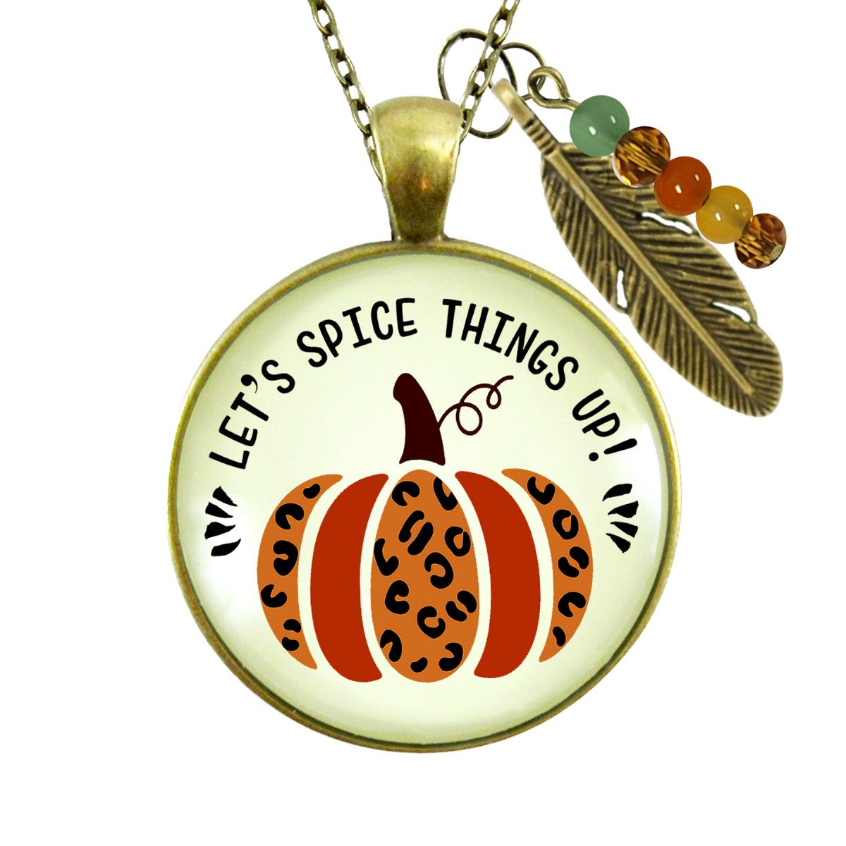 Pumpkin Leopard Necklace Spice Things Up Animal Print Quote Jewelry October Autumn Pattern Pendant  Necklace - Gutsy Goodness Handmade Jewelry