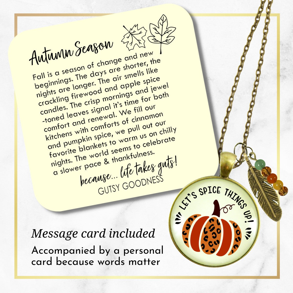 Pumpkin Leopard Necklace Spice Things Up Animal Print Quote Jewelry October Autumn Pattern Pendant  Necklace - Gutsy Goodness Handmade Jewelry