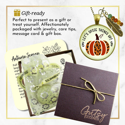 Pumpkin Leopard Necklace Spice Things Up Animal Print Quote Jewelry October Autumn Pattern Pendant  Necklace - Gutsy Goodness Handmade Jewelry