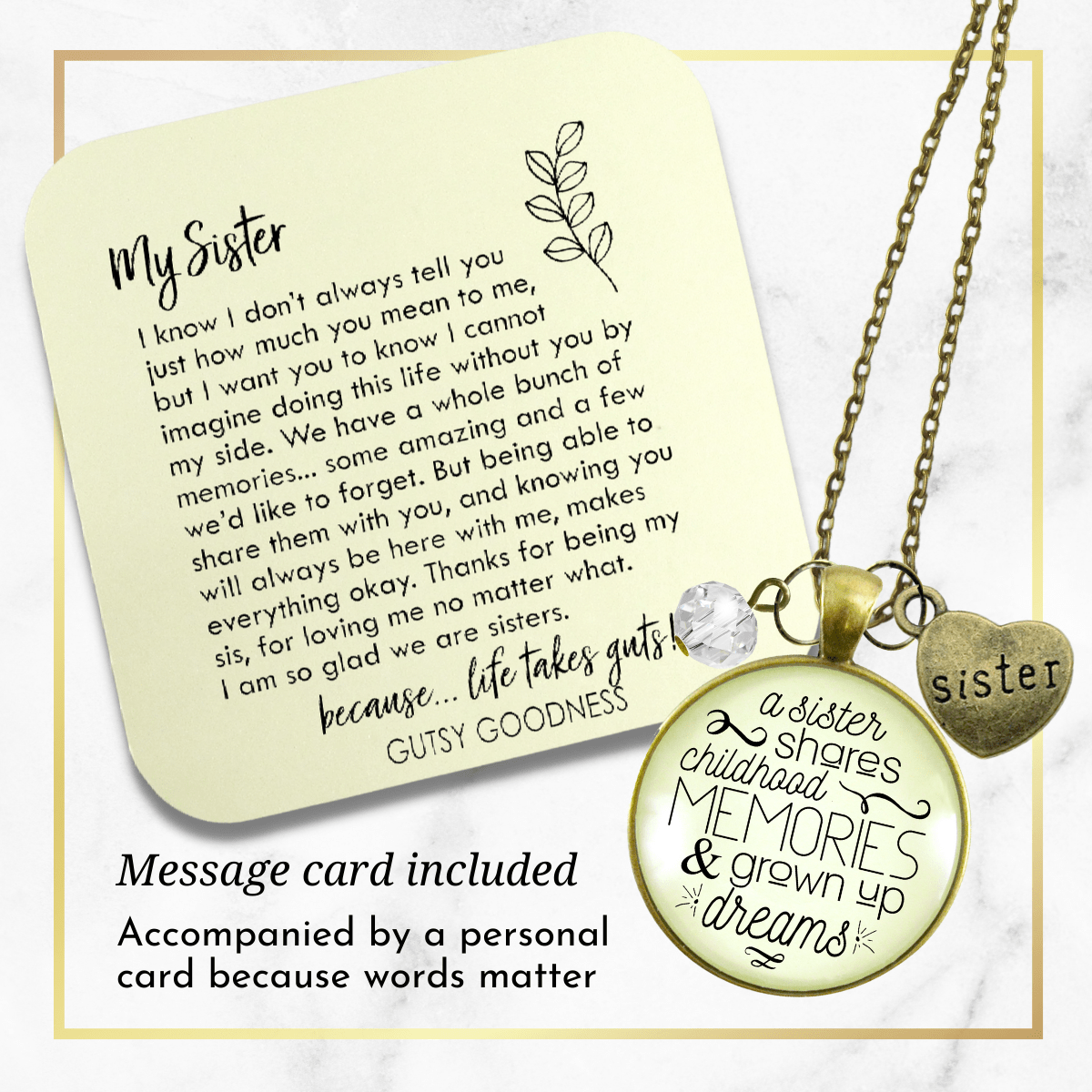 Gutsy Goodness Sisters Necklace Sister Shares Childhood Memories Meaningful Jewelry - Gutsy Goodness Handmade Jewelry;Sisters Necklace Sister Shares Childhood Memories Meaningful Jewelry - Gutsy Goodness Handmade Jewelry Gifts