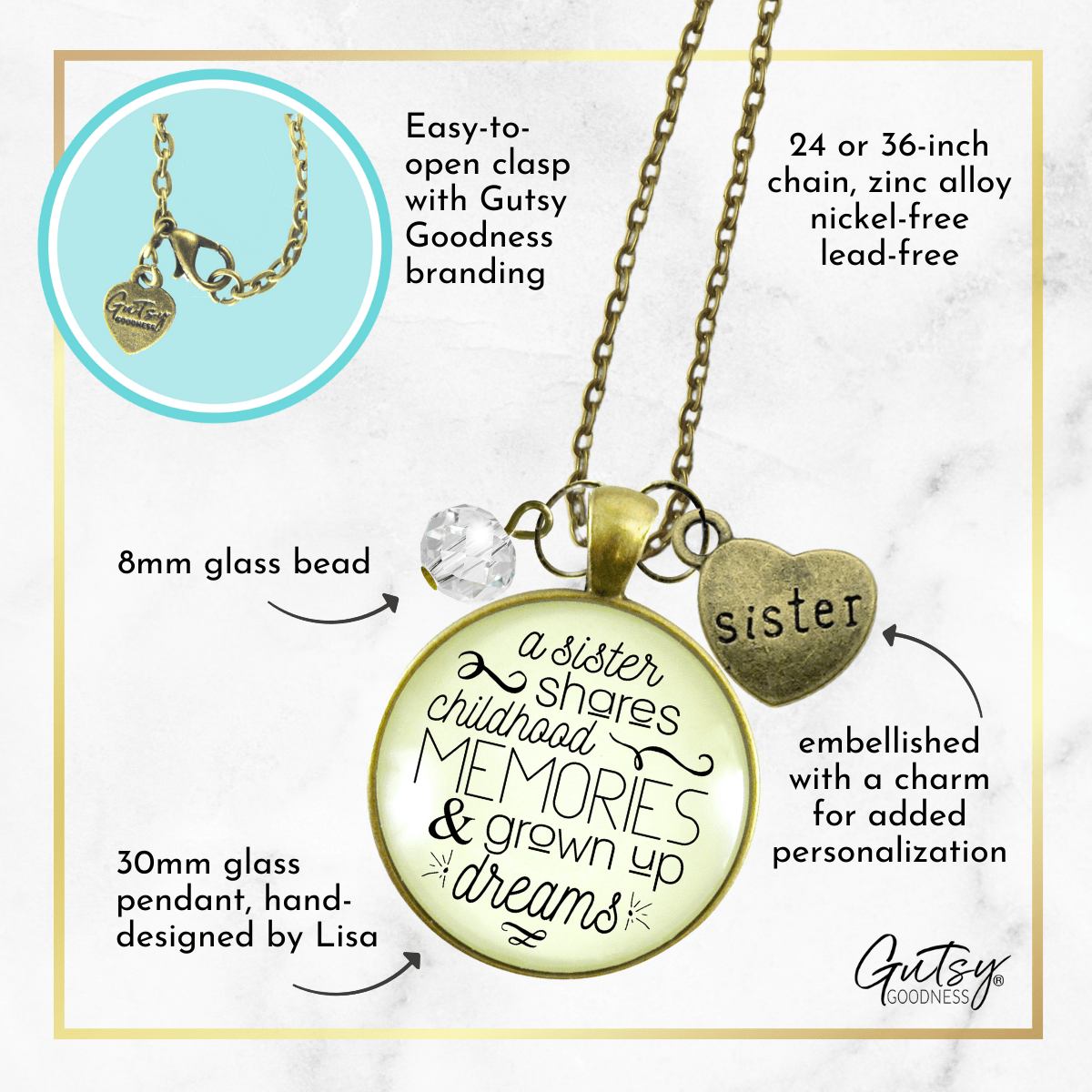 Gutsy Goodness Sisters Necklace Sister Shares Childhood Memories Meaningful Jewelry - Gutsy Goodness Handmade Jewelry;Sisters Necklace Sister Shares Childhood Memories Meaningful Jewelry - Gutsy Goodness Handmade Jewelry Gifts