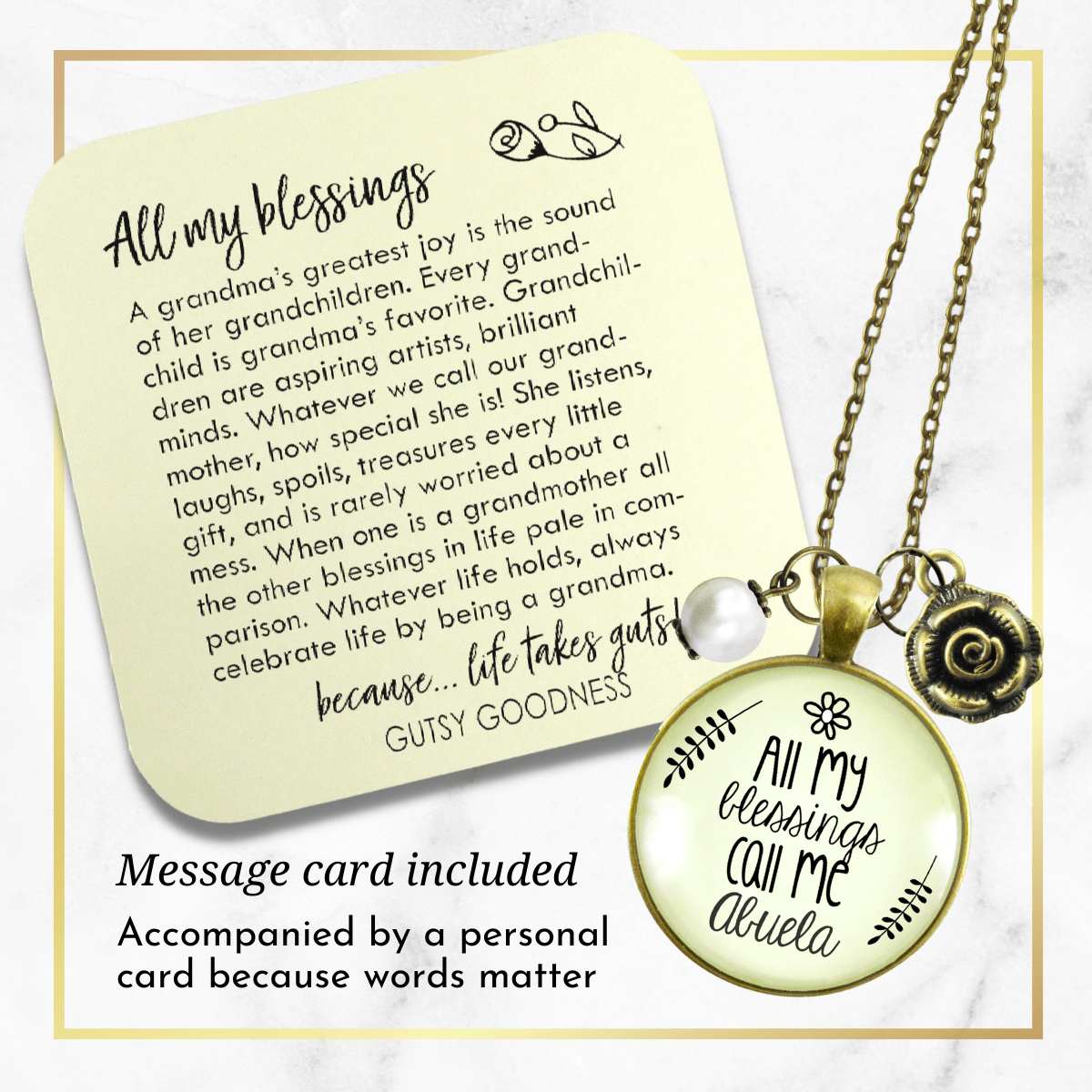 Gutsy Goodness Abuela Necklace All My Blessings Spanish Grandma Womens Family Gift Jewelry - Gutsy Goodness Handmade Jewelry;Abuela Necklace All My Blessings Spanish Grandma Womens Family Gift Jewelry - Gutsy Goodness Handmade Jewelry Gifts