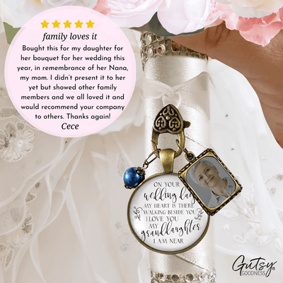 On Your Wedding Day MY Heart Is There Walking Beside You GRANDDAUGHTER - BRONZE - WHITE - BLUE BEAD