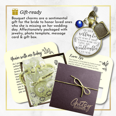 On Your Wedding Day MY Heart Is There Walking Beside You GRANDDAUGHTER - BRONZE - WHITE - BLUE BEAD