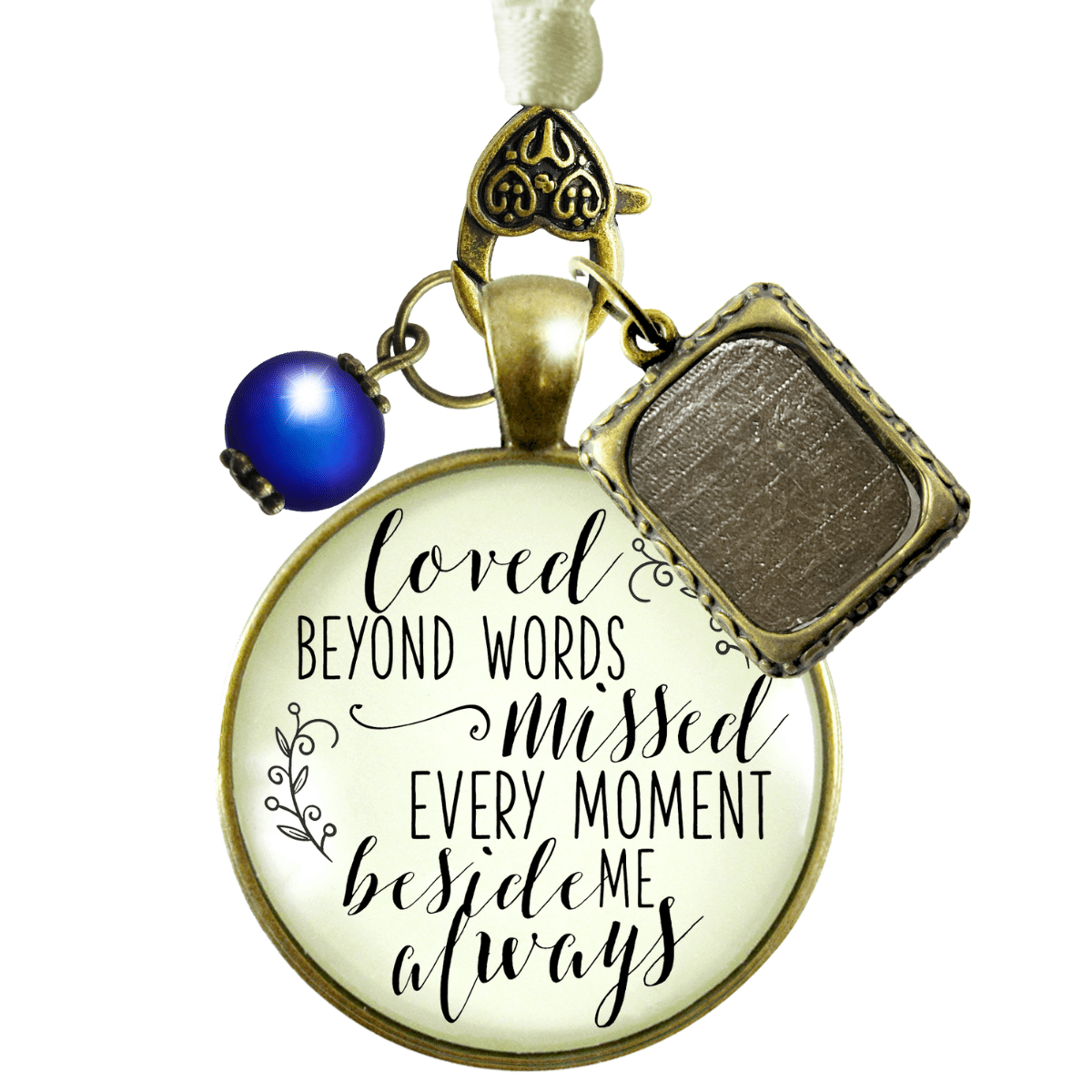 Loved Beyond Words, Missed Every Moment, Beside Me Always - BRONZE - CREAM - BLUE BEAD - 1 FRAME